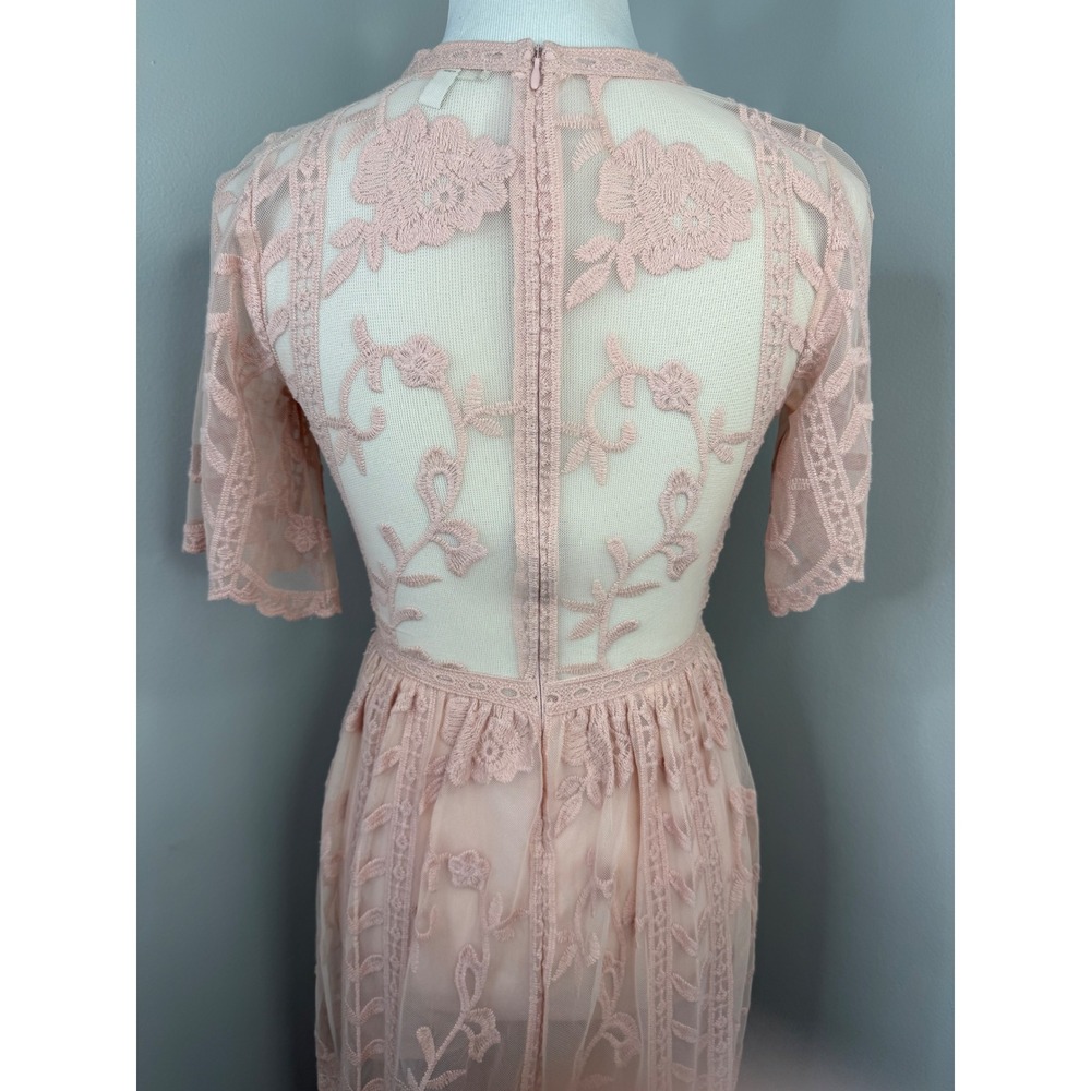 GB Gianni Bini Pink Lace Floral Embroidered Maxi Dress Romper Lining XS Boho - Picture 6 of 16